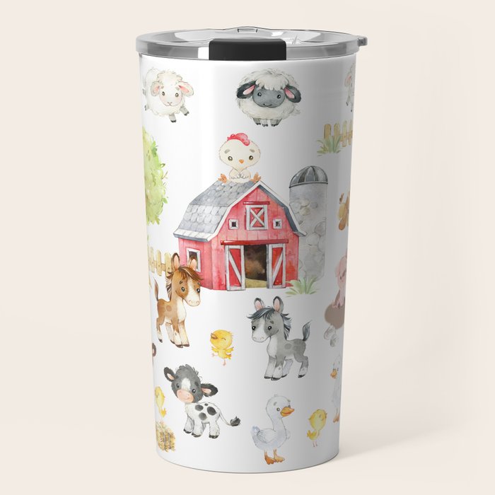 Watercolor Farm Animals Travel Mug Gallery Image 1