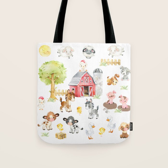 Watercolor Farm Animals Tote Bag Gallery Image 1