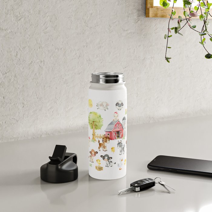 Watercolor Farm Animals Water Bottle Gallery Image 4