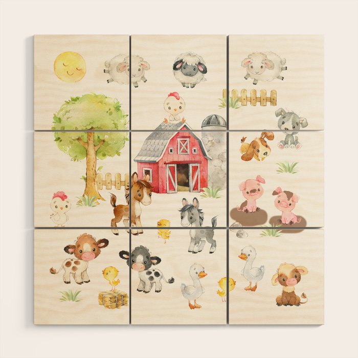 Watercolor Farm Animals Wood Wall Art Gallery Image 1