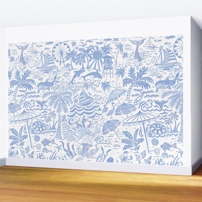 Coastal Daydreams Hand-Drawn Ocean Collage Pattern Wall Mural Gallery Image 2