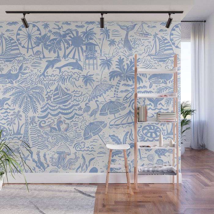 Coastal Daydreams Hand-Drawn Ocean Collage Pattern Wall Mural Gallery Image 1
