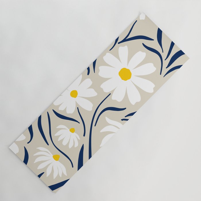 Harper Floral Prints, Ivory, Yellow Navy Blue Yoga Mat Gallery Image 1