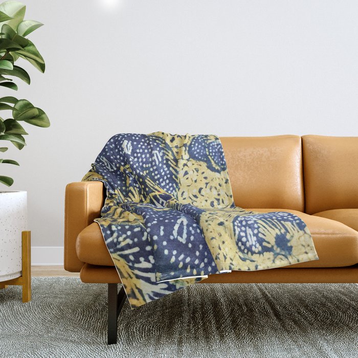 Vintage Indonesian Batik Butterfly Print Throw Blanket Gallery Image 1