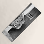 Beware of Dog black and white photograph of attack lion humorous black and white photography Yoga Mat Gallery Image 1