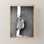 Beware of Dog black and white photograph of attack lion humorous black and white photography Mini Art Print Gallery Image 1