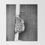 Beware of Dog black and white photograph of attack lion humorous black and white photography Throw Blanket Gallery Image 2