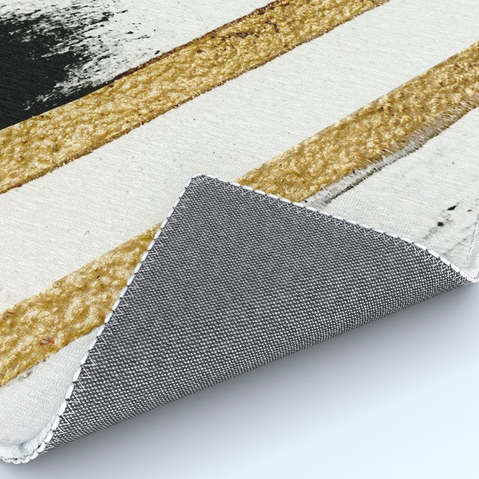 Armor [8]: a minimal abstract piece in black white and gold by Alyssa Hamilton Art Rug Gallery Image 4