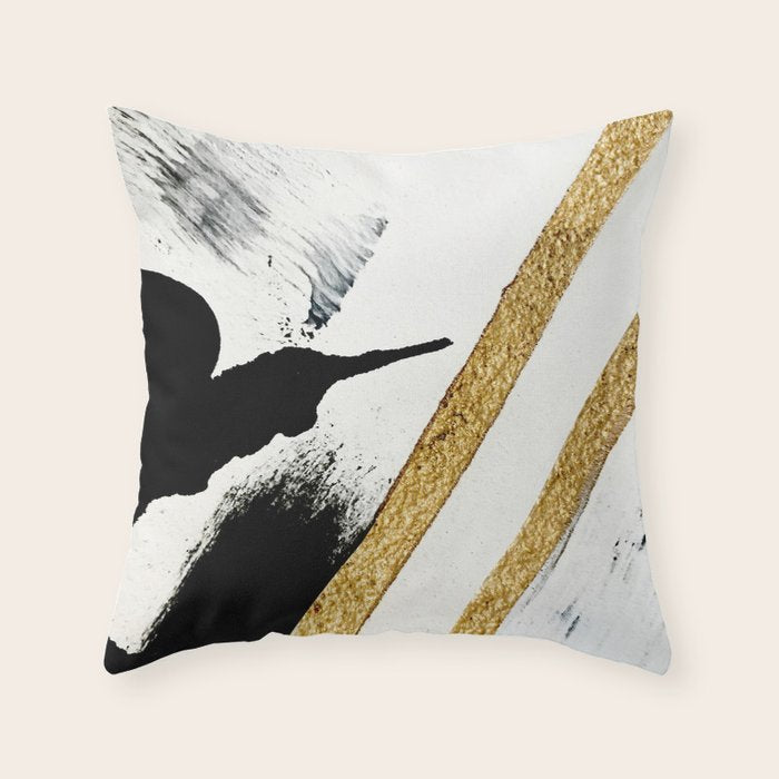 Armor [8]: a minimal abstract piece in black white and gold by Alyssa Hamilton Art Throw Pillow Gallery Image 6