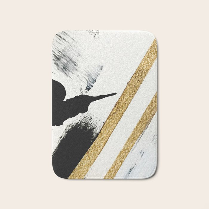 Armor [8]: a minimal abstract piece in black white and gold by Alyssa Hamilton Art Bath Mat Gallery Image 1