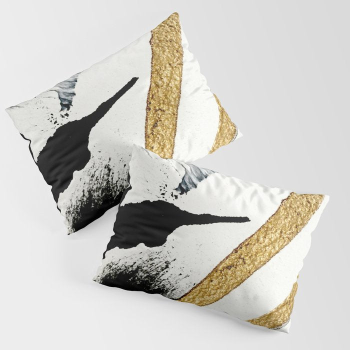 Armor [8]: a minimal abstract piece in black white and gold by Alyssa Hamilton Art Pillow Sham Gallery Image 1