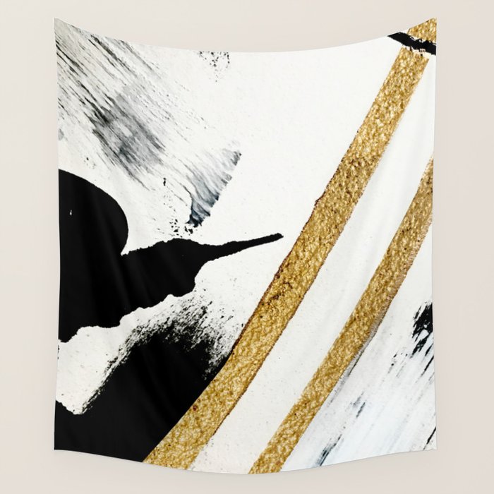 Armor [8]: a minimal abstract piece in black white and gold by Alyssa Hamilton Art Wall Tapestry Gallery Image 4