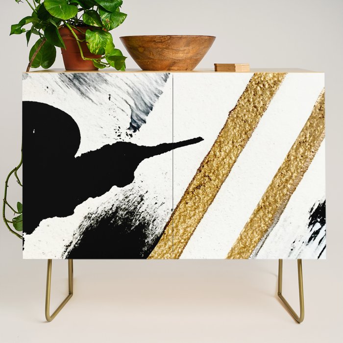 Armor [8]: a minimal abstract piece in black white and gold by Alyssa Hamilton Art Credenza Gallery Image 1