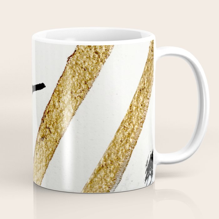 Armor [8]: a minimal abstract piece in black white and gold by Alyssa Hamilton Art Coffee Mug Gallery Image 1