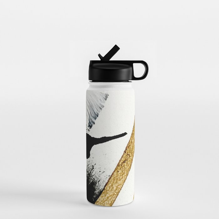 Armor [8]: a minimal abstract piece in black white and gold by Alyssa Hamilton Art Water Bottle Gallery Image 1