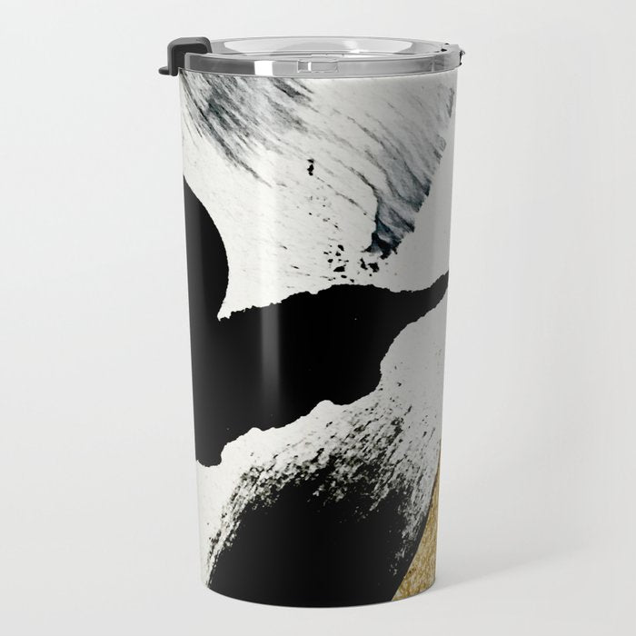 Armor [8]: a minimal abstract piece in black white and gold by Alyssa Hamilton Art Travel Mug Gallery Image 3