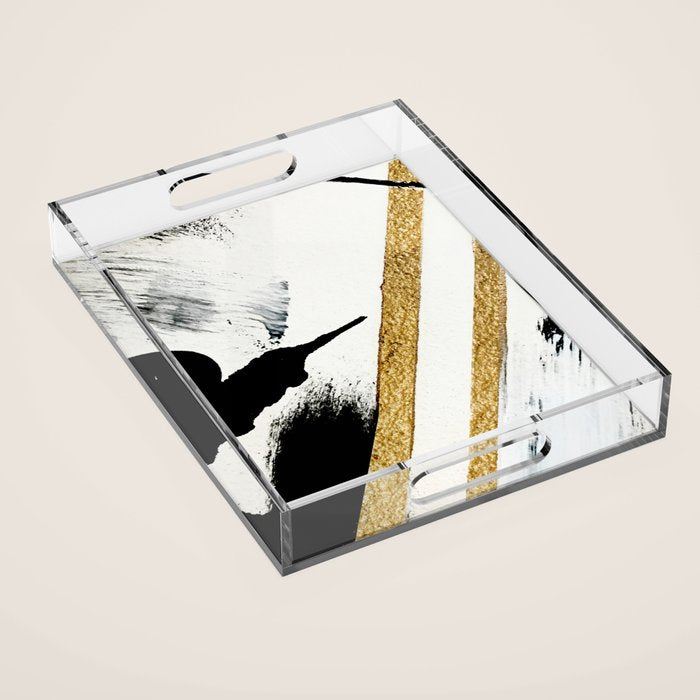 Armor [8]: a minimal abstract piece in black white and gold by Alyssa Hamilton Art Acrylic Tray Gallery Image 1