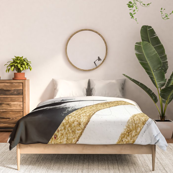 Armor [8]: a minimal abstract piece in black white and gold by Alyssa Hamilton Art Comforter Gallery Image 3