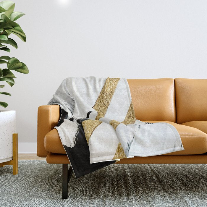 Armor [8]: a minimal abstract piece in black white and gold by Alyssa Hamilton Art Throw Blanket Gallery Image 1