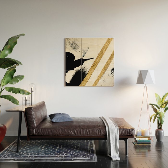 Armor [8]: a minimal abstract piece in black white and gold by Alyssa Hamilton Art Wood Wall Art Gallery Image 2