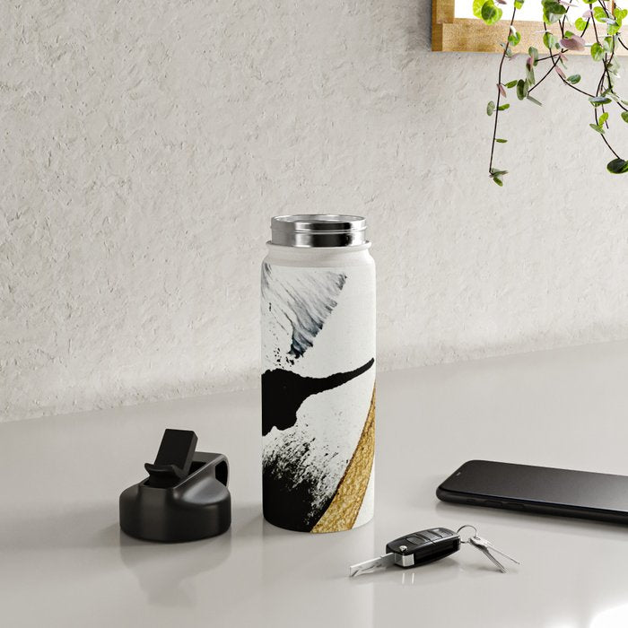 Armor [8]: a minimal abstract piece in black white and gold by Alyssa Hamilton Art Water Bottle Gallery Image 5
