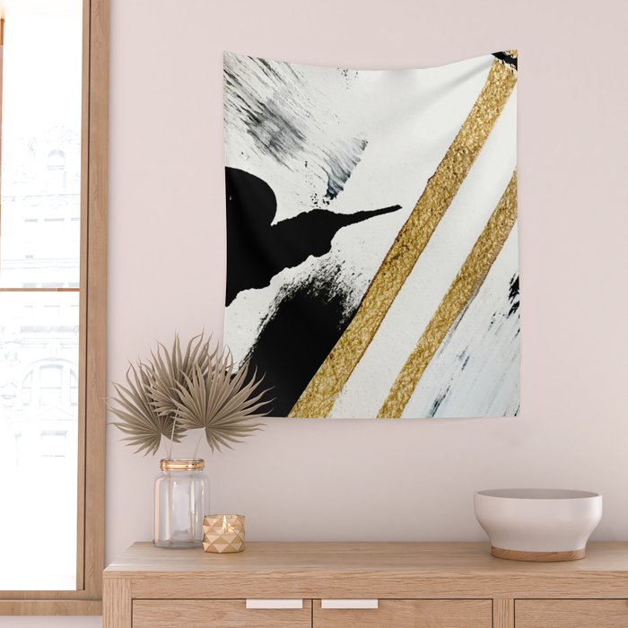 Armor [8]: a minimal abstract piece in black white and gold by Alyssa Hamilton Art Wall Tapestry Gallery Image 2