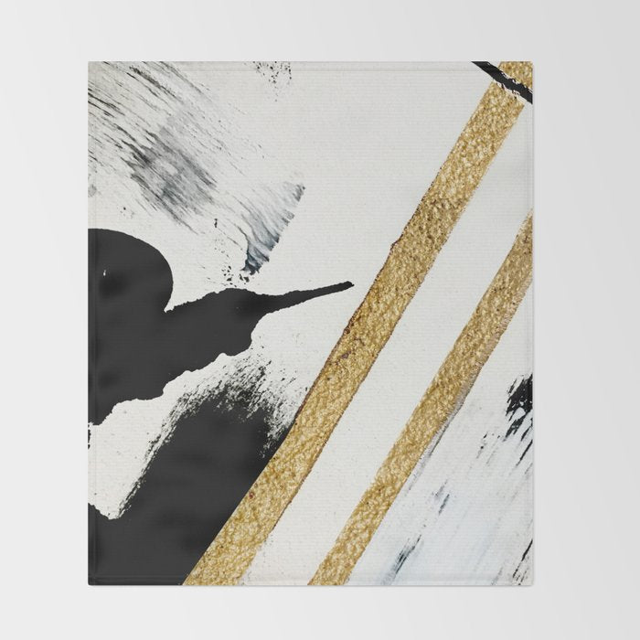 Armor [8]: a minimal abstract piece in black white and gold by Alyssa Hamilton Art Throw Blanket Gallery Image 2