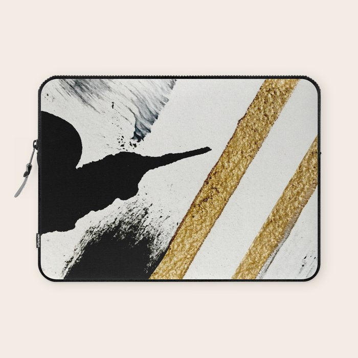 Armor [8]: a minimal abstract piece in black white and gold by Alyssa Hamilton Art Laptop Sleeve Gallery Image 1