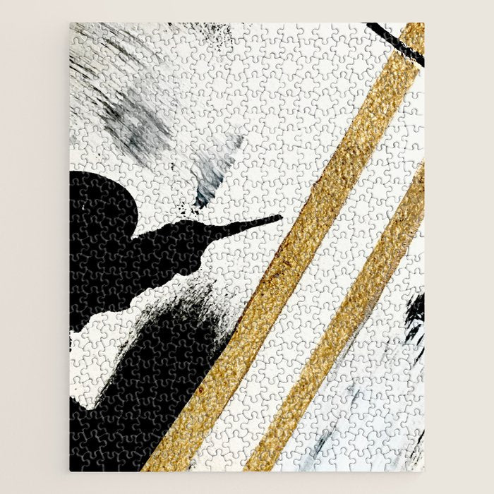 Armor [8]: a minimal abstract piece in black white and gold by Alyssa Hamilton Art Jigsaw Puzzle Gallery Image 1