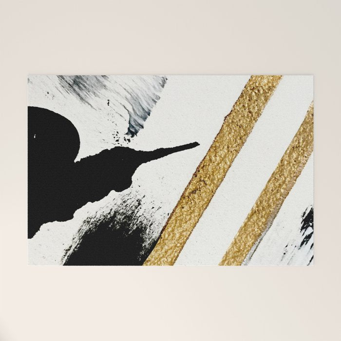 Armor [8]: a minimal abstract piece in black white and gold by Alyssa Hamilton Art Welcome Mat Gallery Image 1