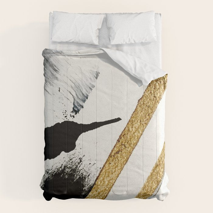 Armor [8]: a minimal abstract piece in black white and gold by Alyssa Hamilton Art Comforter Gallery Image 6