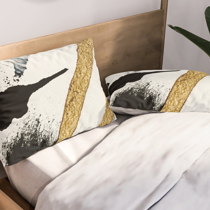 Armor [8]: a minimal abstract piece in black white and gold by Alyssa Hamilton Art Pillow Sham Gallery Image 2