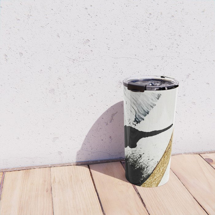 Armor [8]: a minimal abstract piece in black white and gold by Alyssa Hamilton Art Travel Mug Gallery Image 4