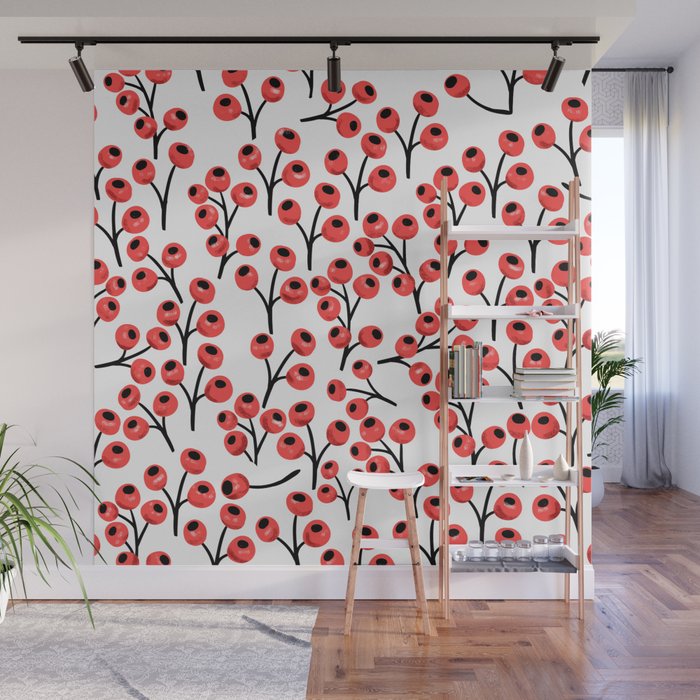 Christmas red fruit - pattern no 4 Wall Mural Gallery Image 1