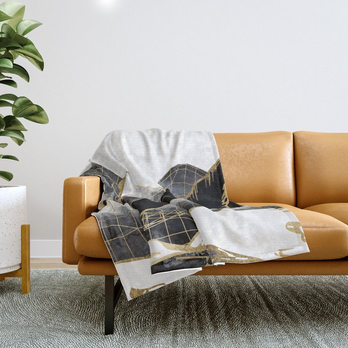 Minimal Black and Gold Mountains Throw Blanket Gallery Image 1
