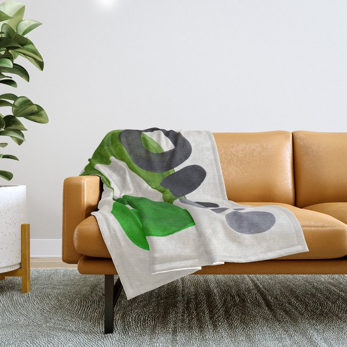 Minimalist Modern Mid Century Colorful Abstract Shapes Olive Green Retro Funky Shapes 60's Vintage Throw Blanket Gallery Image 1