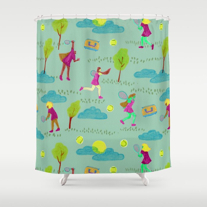 Let's Play Tennis in Soft Green Shower Curtain Gallery Image 1