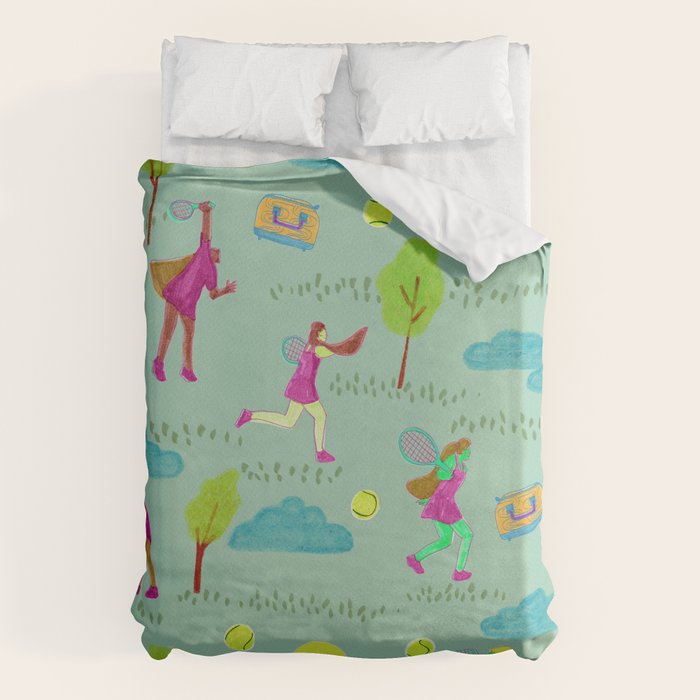 Let's Play Tennis in Soft Green Duvet Cover Gallery Image 6