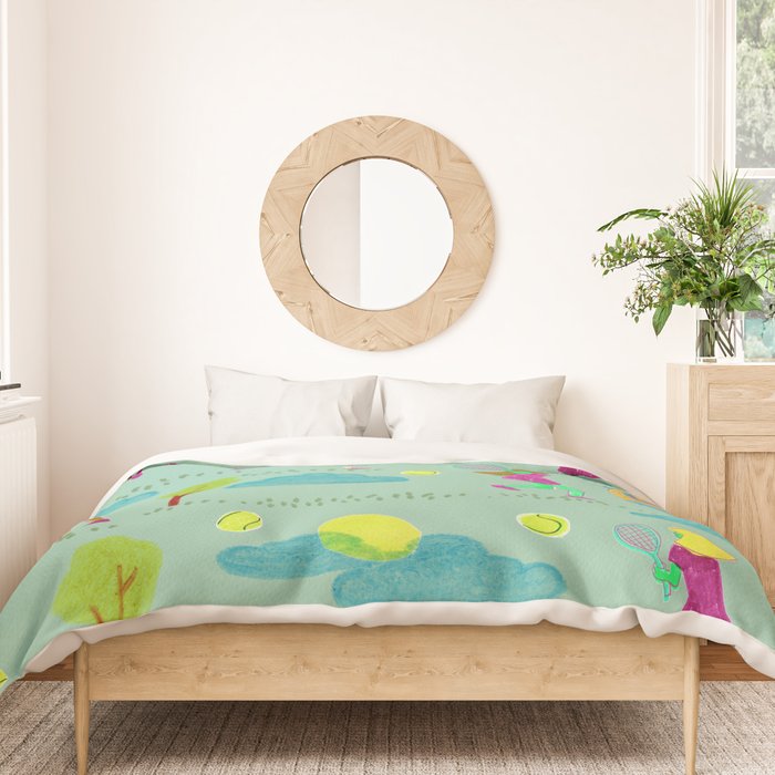 Let's Play Tennis in Soft Green Duvet Cover Gallery Image 3