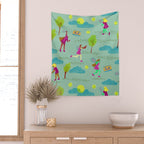 Let's Play Tennis in Soft Green Wall Tapestry Gallery Image 2