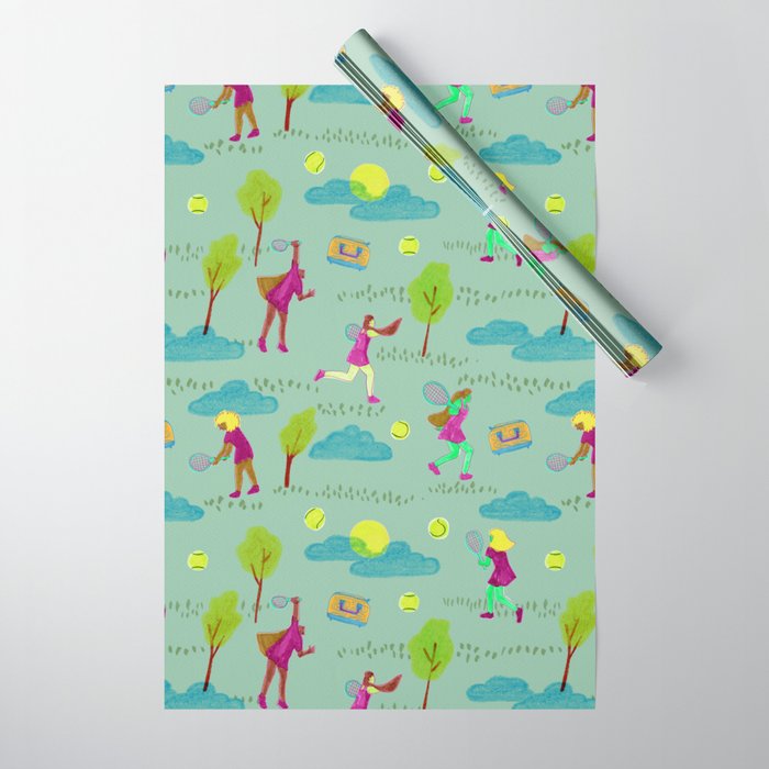 Let's Play Tennis in Soft Green Wrapping Paper Gallery Image 1