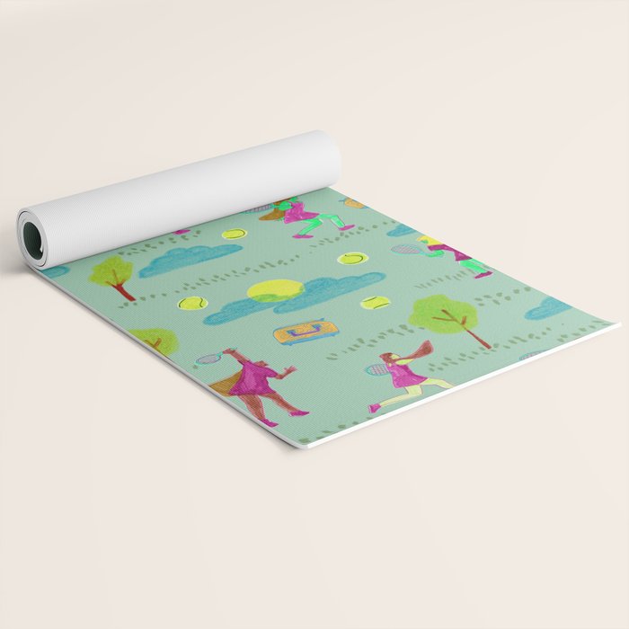 Let's Play Tennis in Soft Green Yoga Mat Gallery Image 2