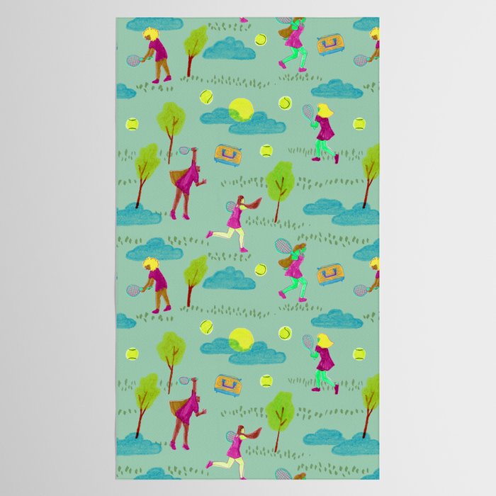 Let's Play Tennis in Soft Green Tablecloth Gallery Image 2