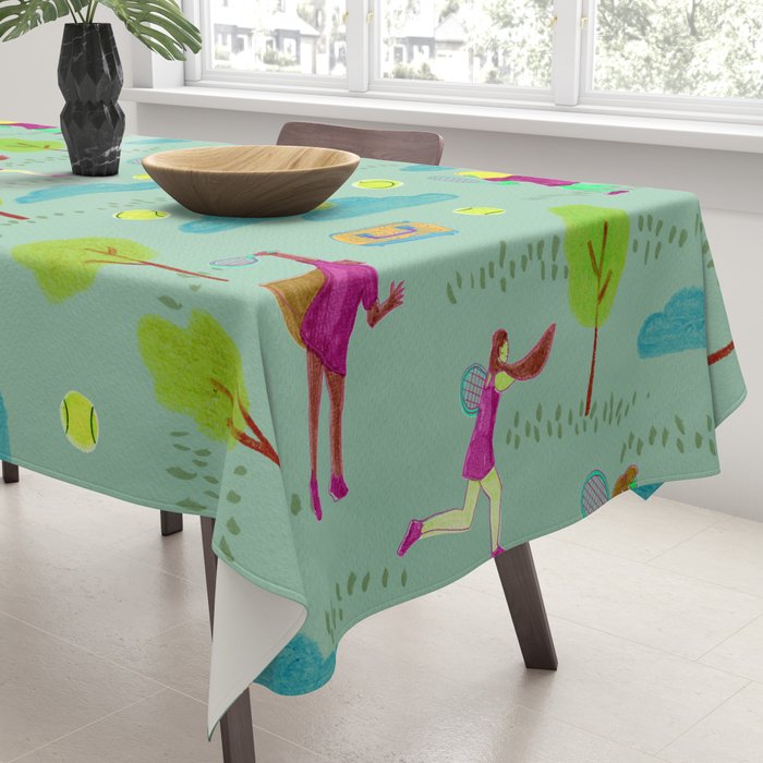 Let's Play Tennis in Soft Green Tablecloth Gallery Image 3