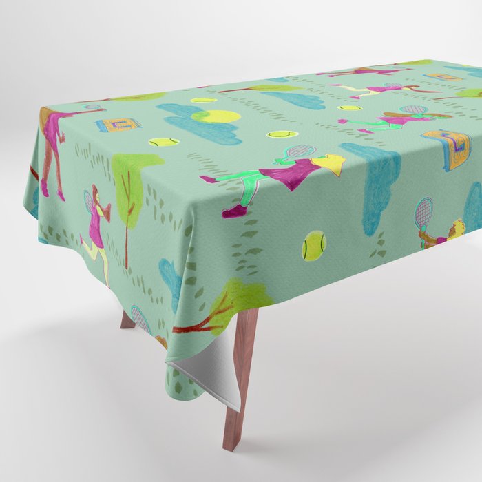 Let's Play Tennis in Soft Green Tablecloth Gallery Image 1