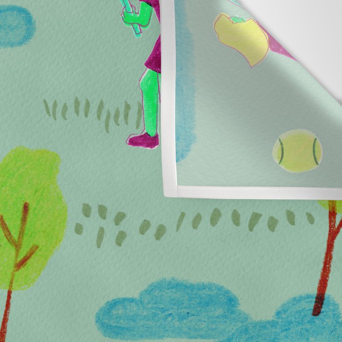Let's Play Tennis in Soft Green Wall Tapestry Gallery Image 3