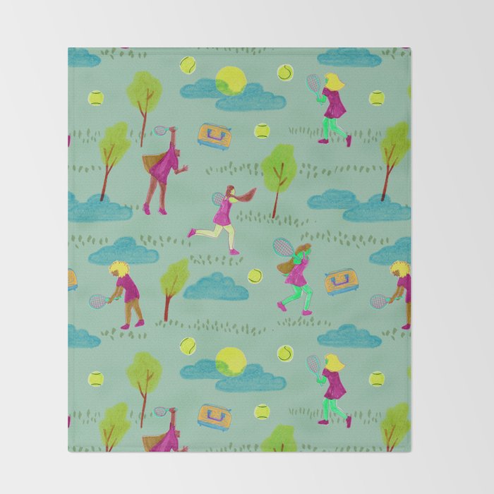 Let's Play Tennis in Soft Green Throw Blanket Gallery Image 2