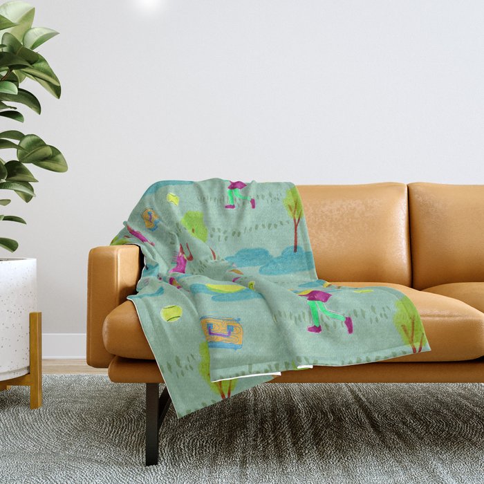 Let's Play Tennis in Soft Green Throw Blanket Gallery Image 1