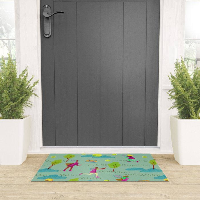 Let's Play Tennis in Soft Green Welcome Mat Gallery Image 3