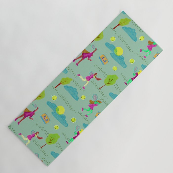 Let's Play Tennis in Soft Green Yoga Mat Gallery Image 1